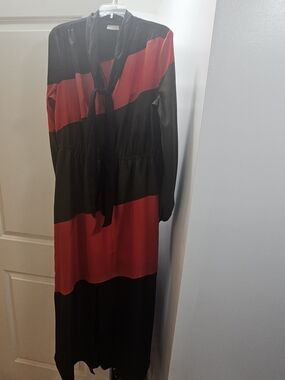 New York & Company Black and Red Striped Maxi Dress